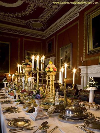 The dining room at Attingham Park, set for a Regency-era dinner. Attingham Park, near Atcham, Shropshire, England - www.castlesandmanorhouses.com