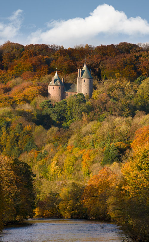 The Red Castle (Castell Coch) situated on a hillside above the village of Tongwynlais, to the north of Cardiff, Wales - www.castlesandmanorhouses.com