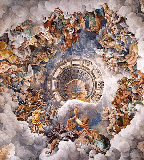 The Assembly of Gods around Jupiter's throne (Giulio Romano, 1532-1534), Sala dei Giganti, Palazzo del Tè, Mantua, Italy - www.castlesandmanorhouses.com